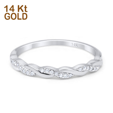 14K White Gold Round Half Eternity Twisted Band Simulated CZ Wedding Engagement Ring Size-7